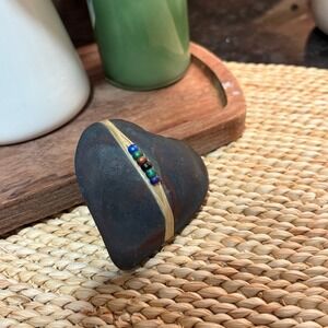 J Davis Raku Spirit Shaker Rattle Heart Shape Beads Chakra Healer Paper Weight